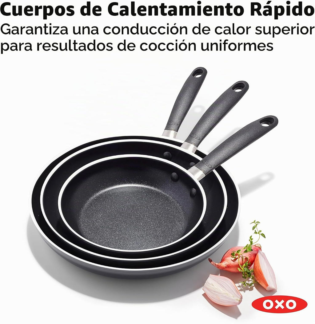 OXO - Juego de sartenes antiadherentes de todos los días, mangos de...
