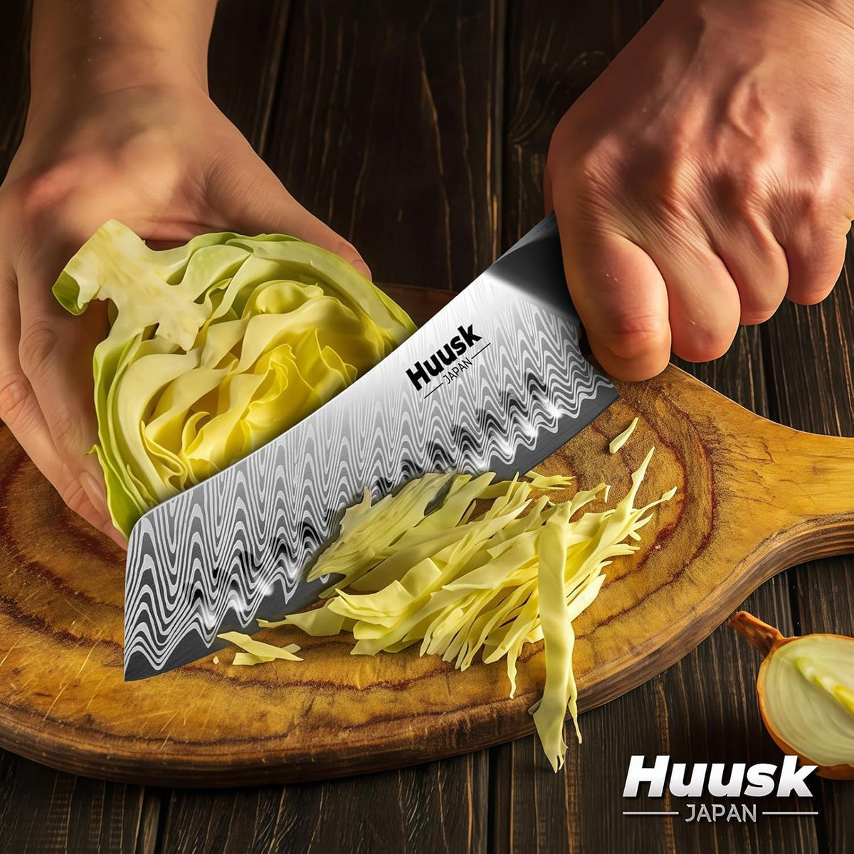 Huusk - Juego de cuchillos japoneses de acero inoxidable con funda...