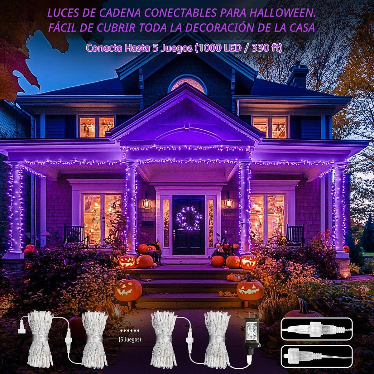 JMEXSUSS 200 luces LED de Halloween para interiores y exteriores, g...