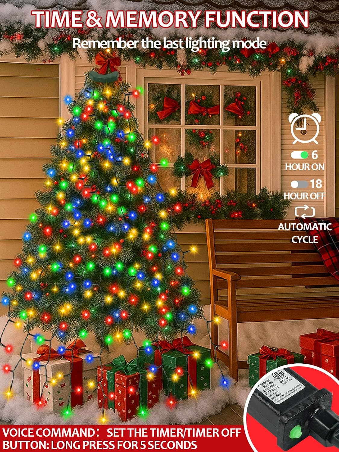 Luces para árbol de Navidad a prueba de agua con control por voz y...