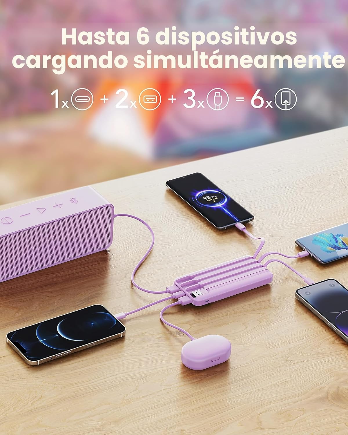 charmast Cargador portátil con 4 cables integrados reforzados | 100...