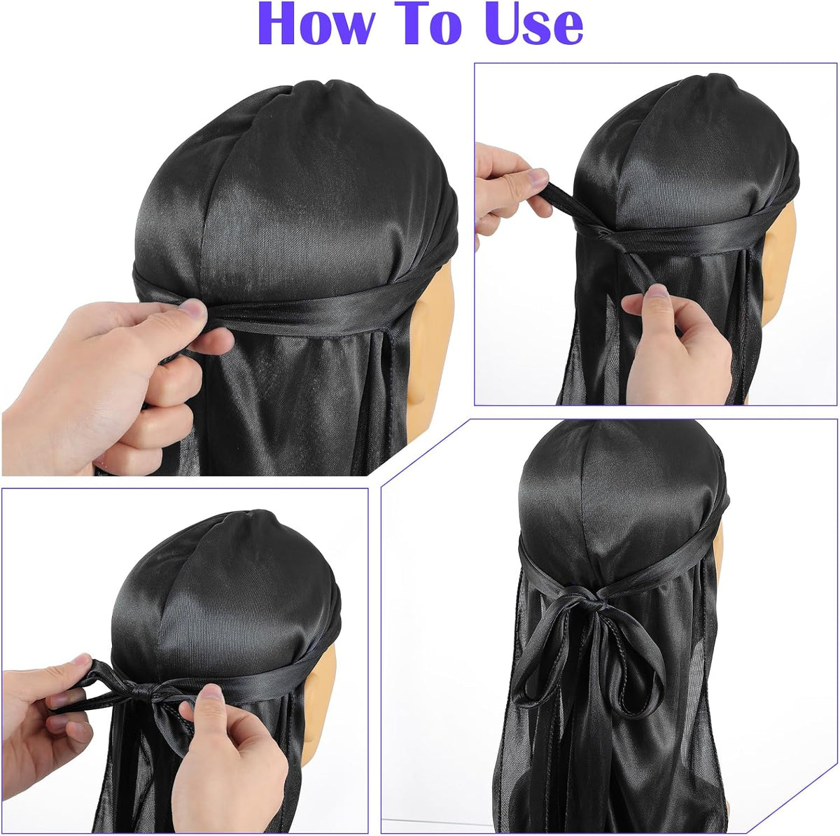 KFHENSOMR Juego de 6 piezas de durag sedoso con gorras onduladas pa...