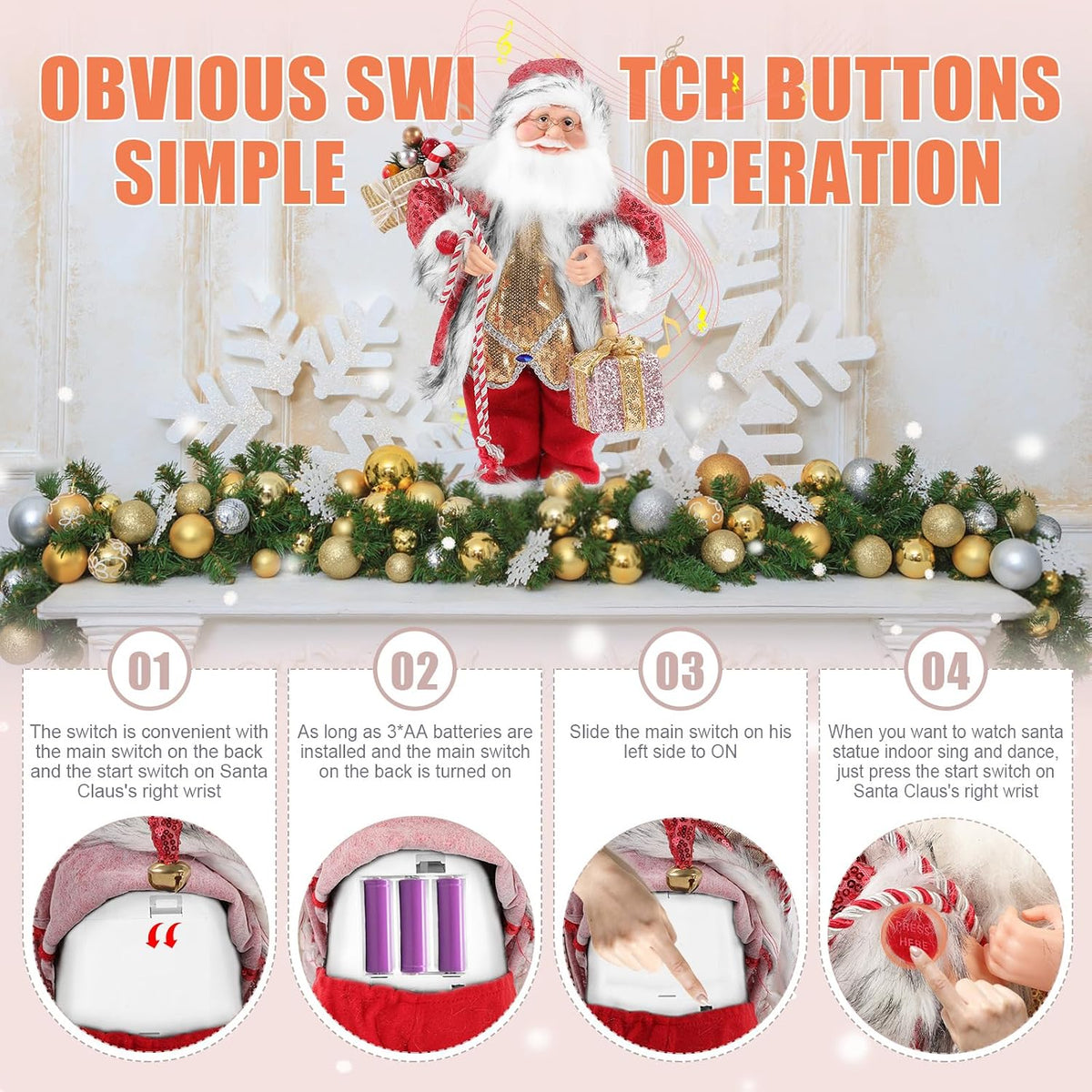Gfilay Figura animada de Papá Noel de 18 pulgadas con música y movi...