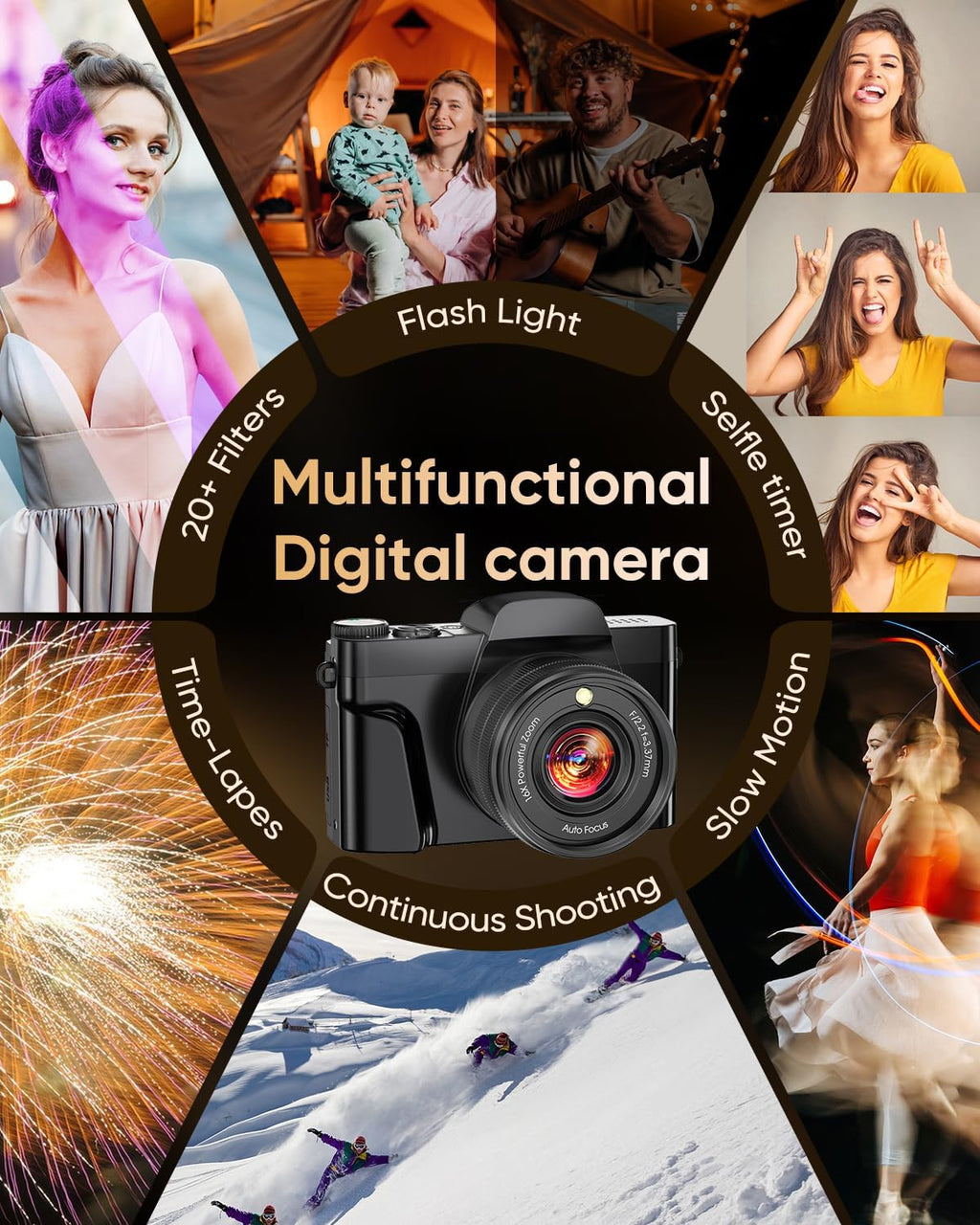 Cámara digital 4K WiFi 180° pantalla abatible enfoque automático 64...