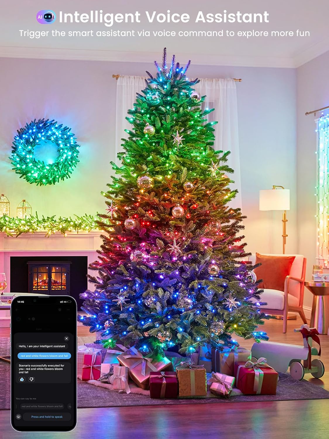 Guirnalda de luces navideñas inteligentes con cambio de color, cont...