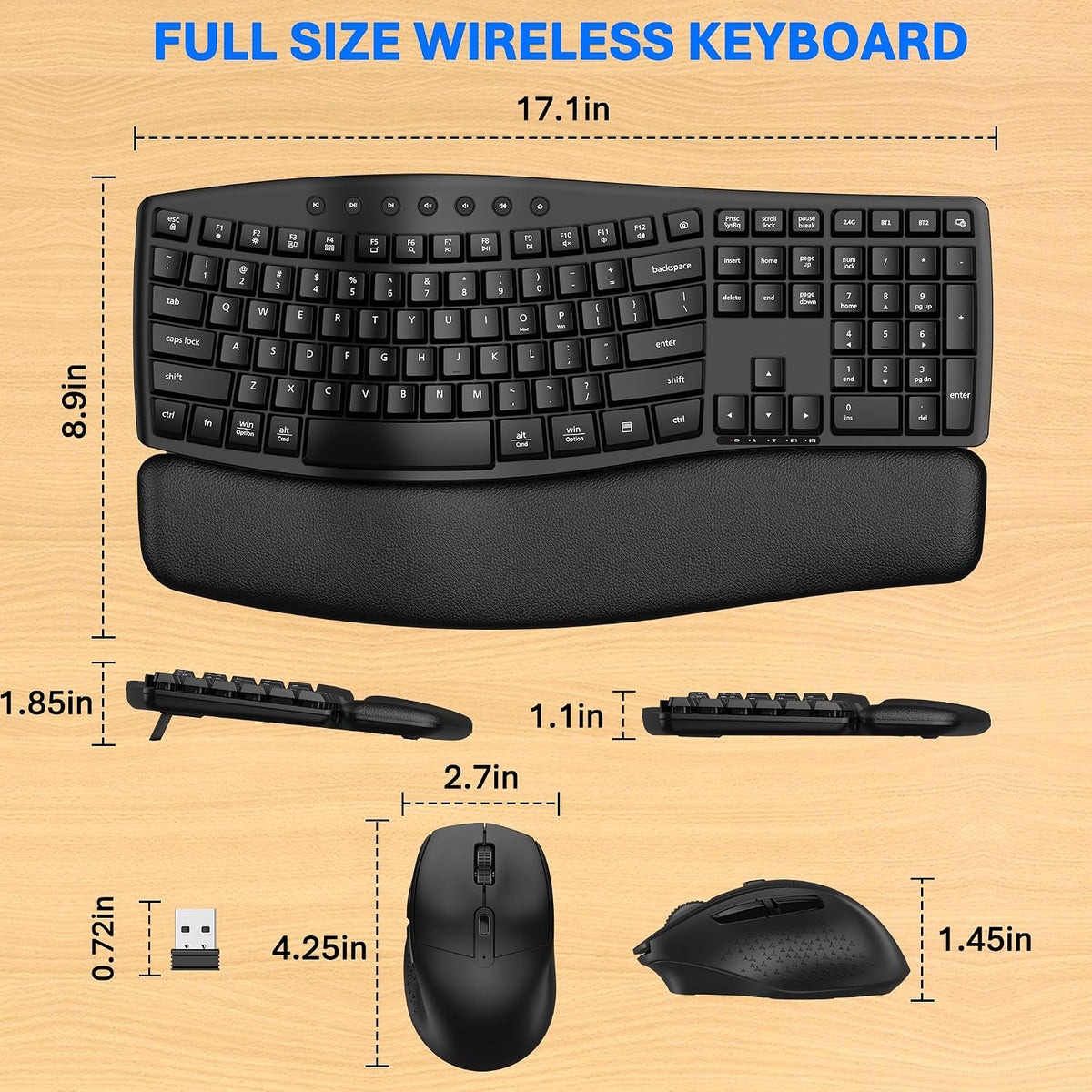 Combinación de teclado y mouse inalámbricos, modo dual Bluetooth\/2...