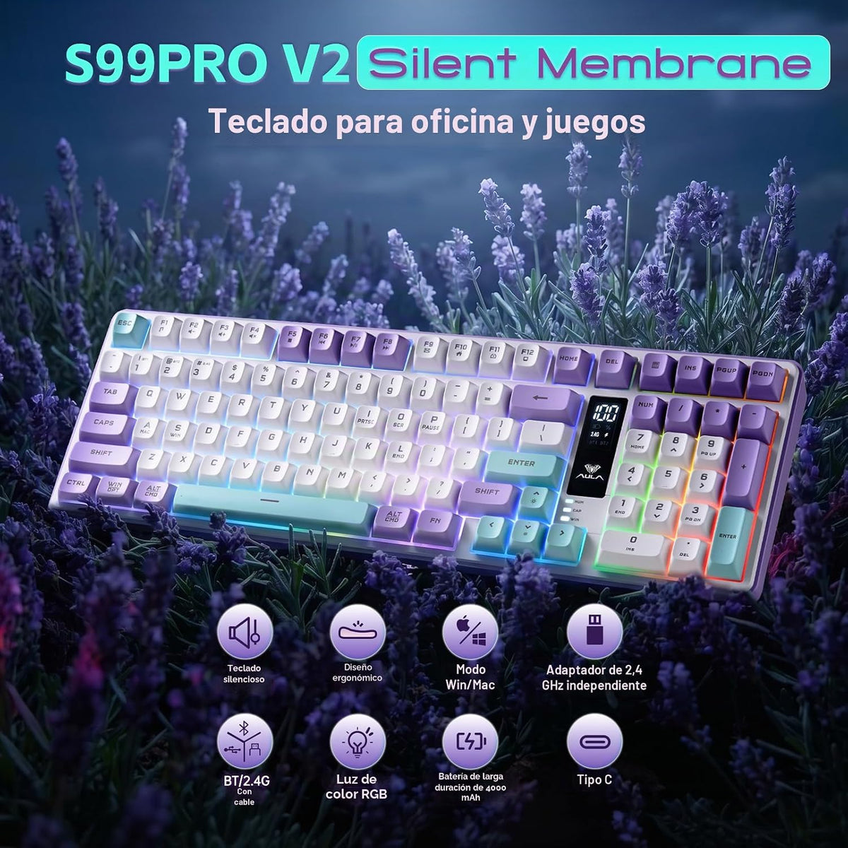 Aula S99pro V2 Teclado para juegos de tamaño completo, teclado inal...