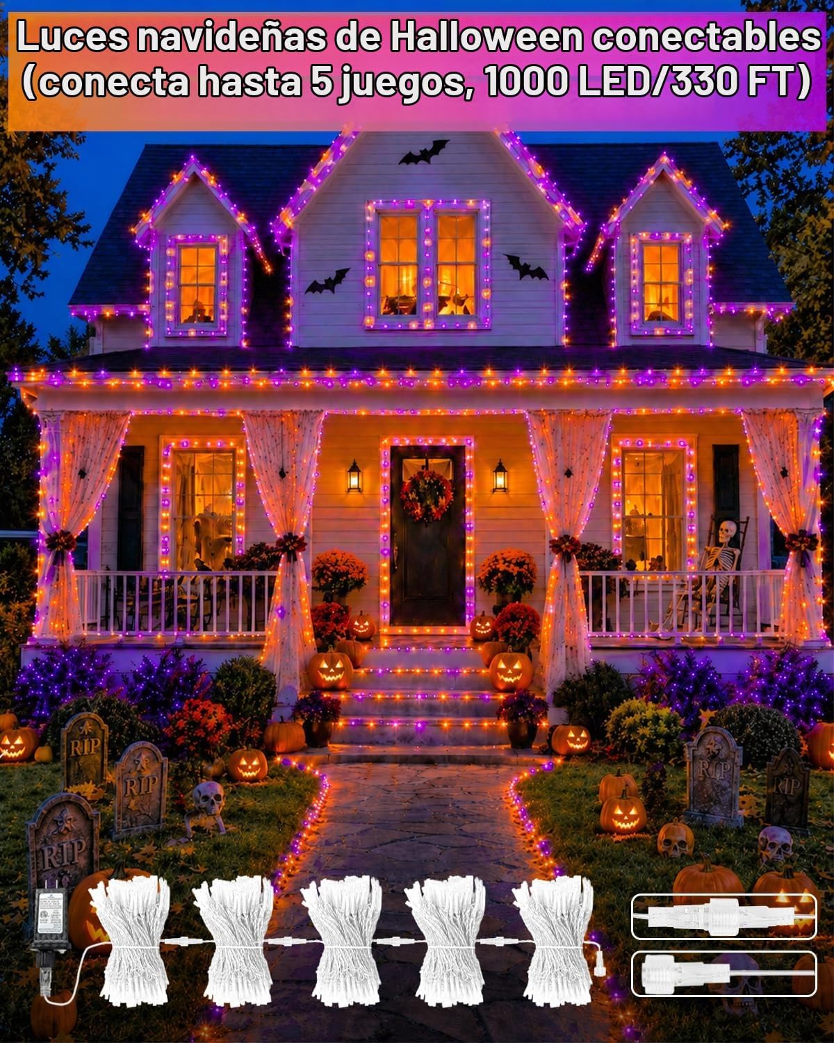 Guirnalda de 200 luces LED conectables, luces de Navidad de 66 pies...