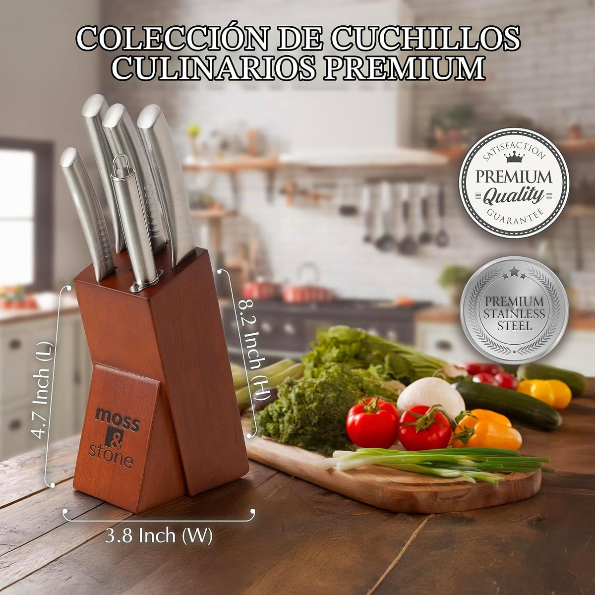 Moss &amp; Stone Juego de cuchillos de cocina profesional, juego de...