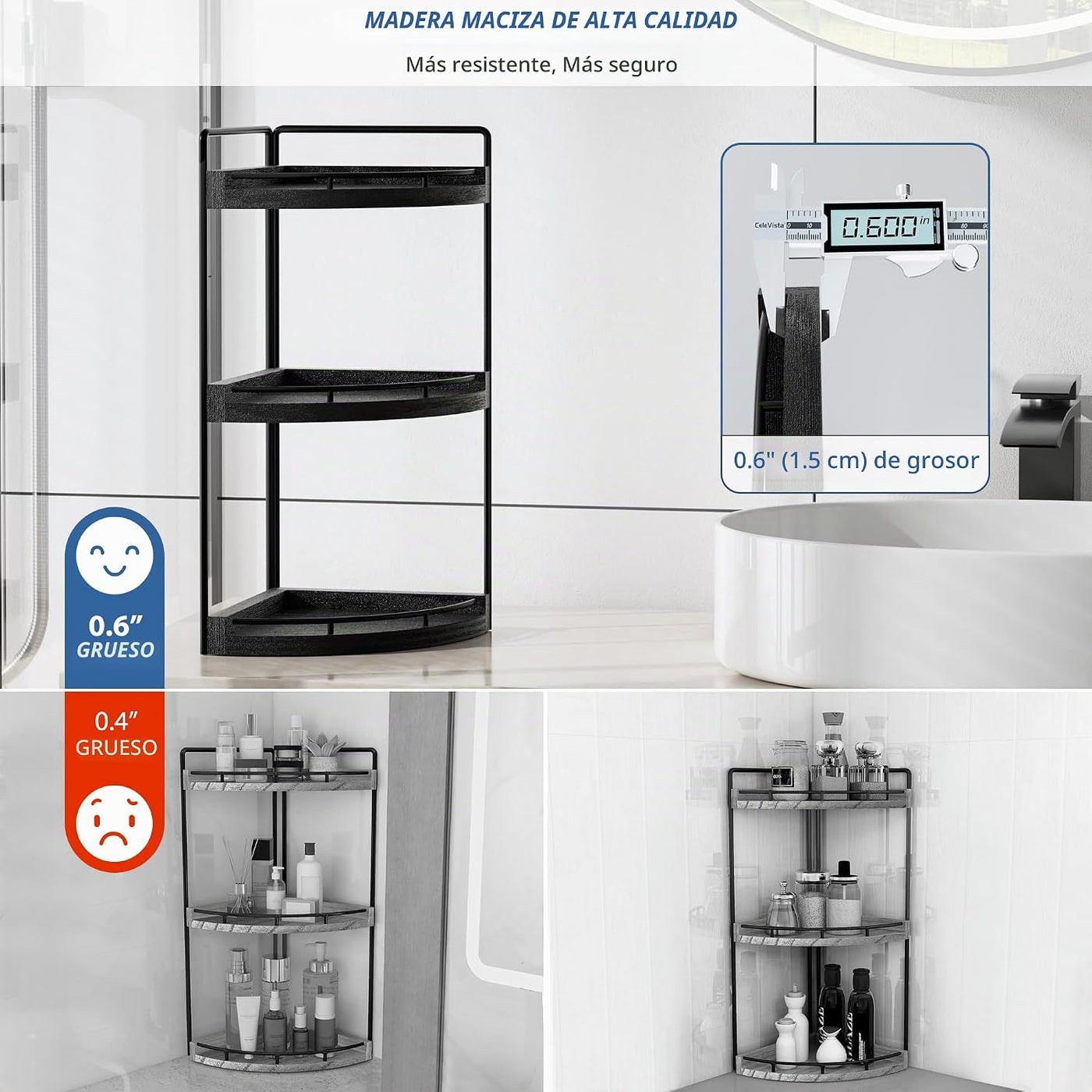 CeleVista Organizador de esquina para encimera de baño, estante de...