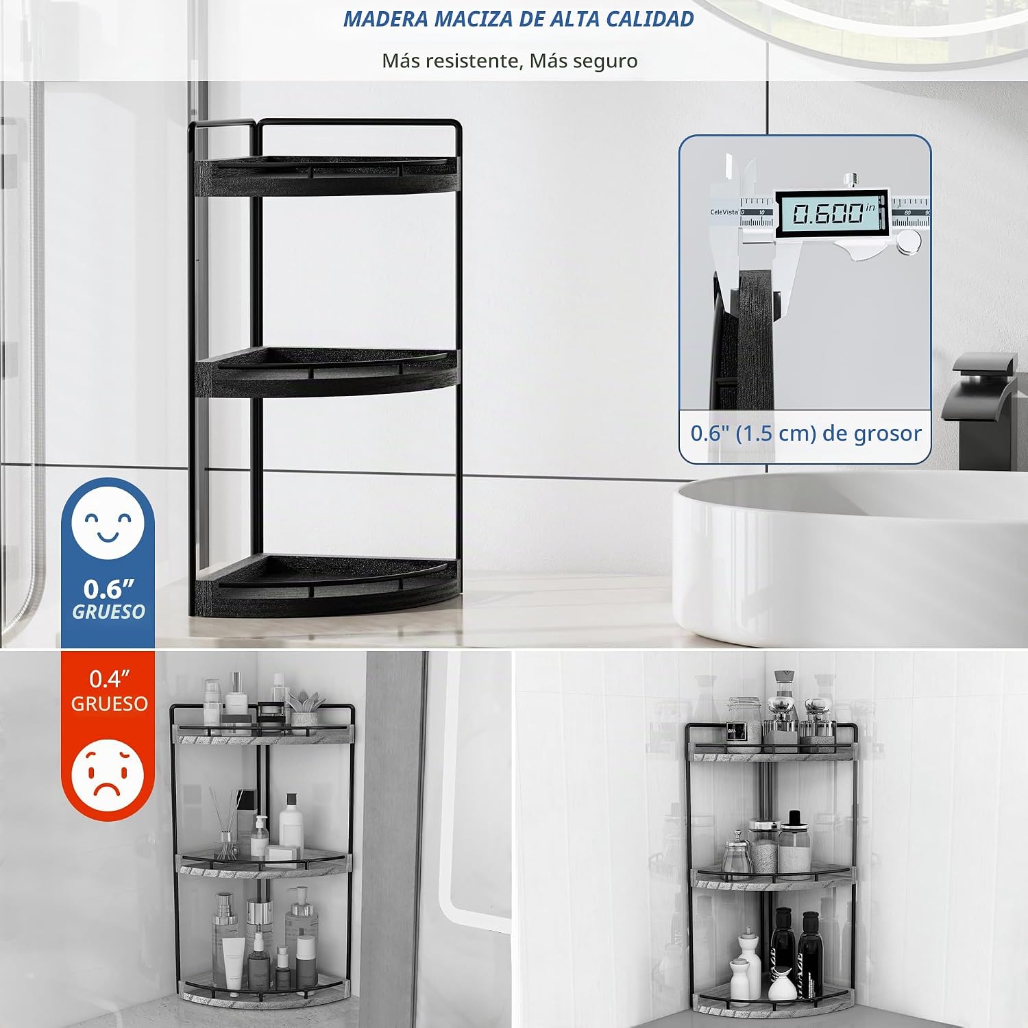CeleVista Organizador de esquina para encimera de baño, estante de...