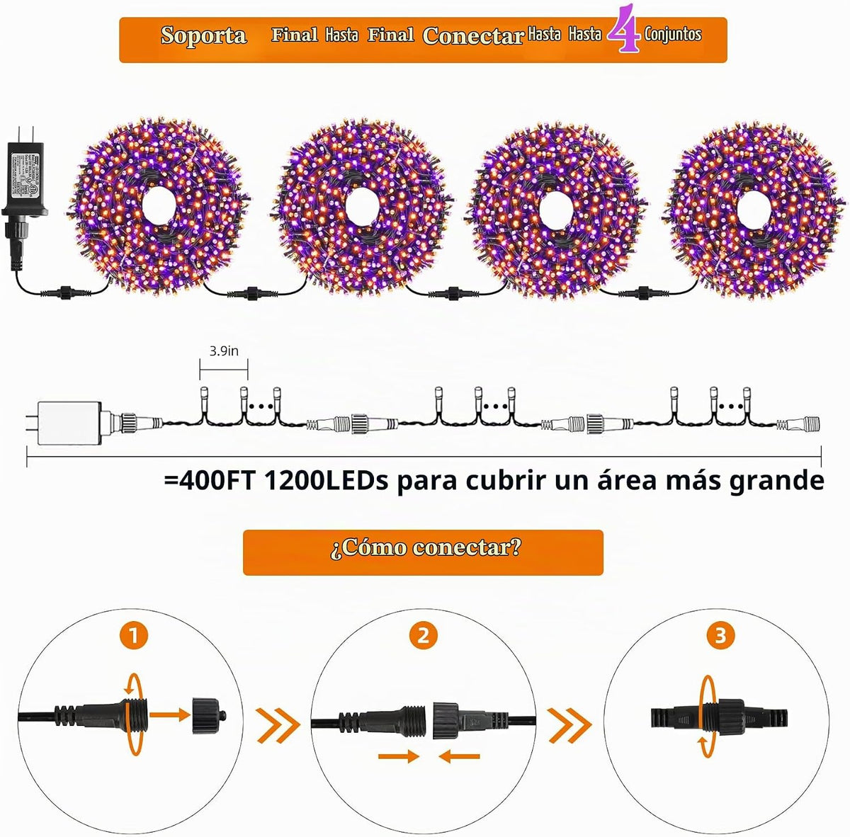 MZD8391 - Luces de Halloween naranjas y moradas para interiores y e...