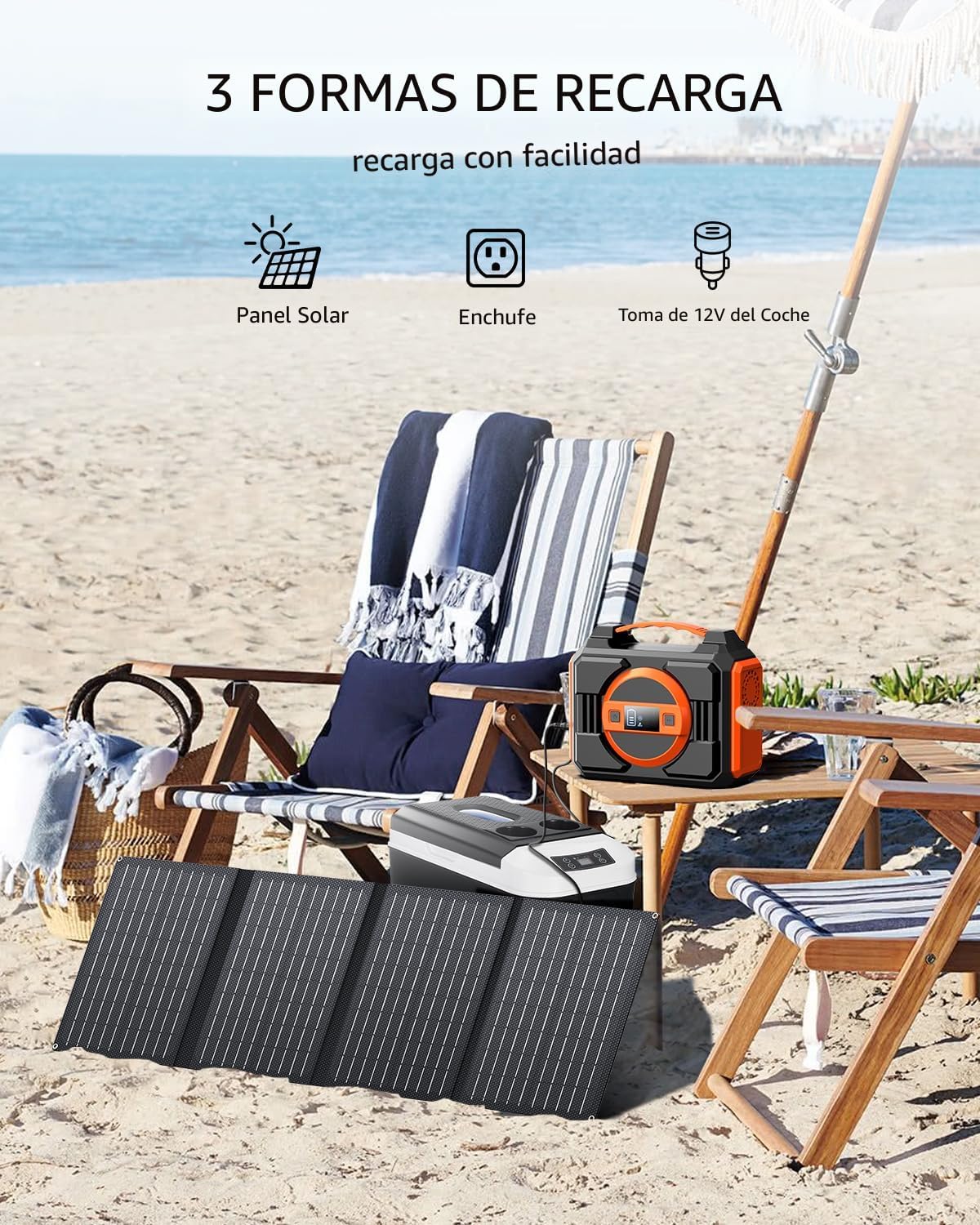 Generador solar portátil, central eléctrica portátil de 300 W con p...
