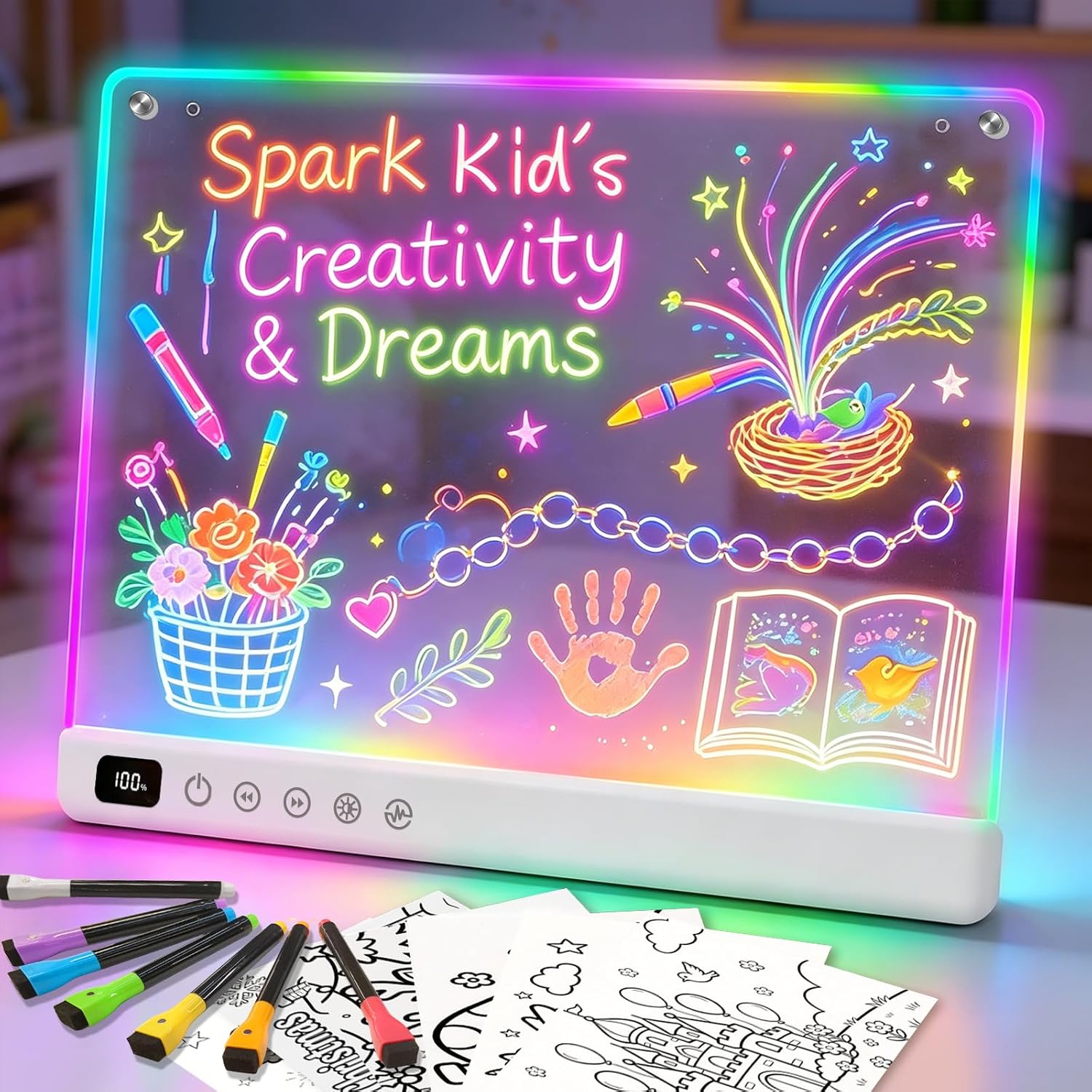 Lumiboard Tablero de dibujo LED con 13 efectos de luz, tablero de n...