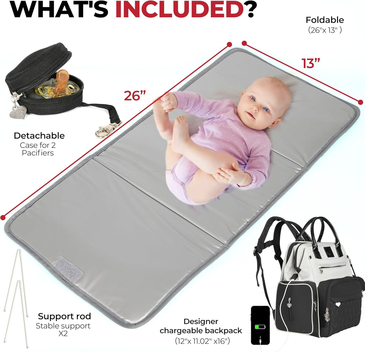 Bolsa de pañales para bebé premium con cambiador, mochila para paña...