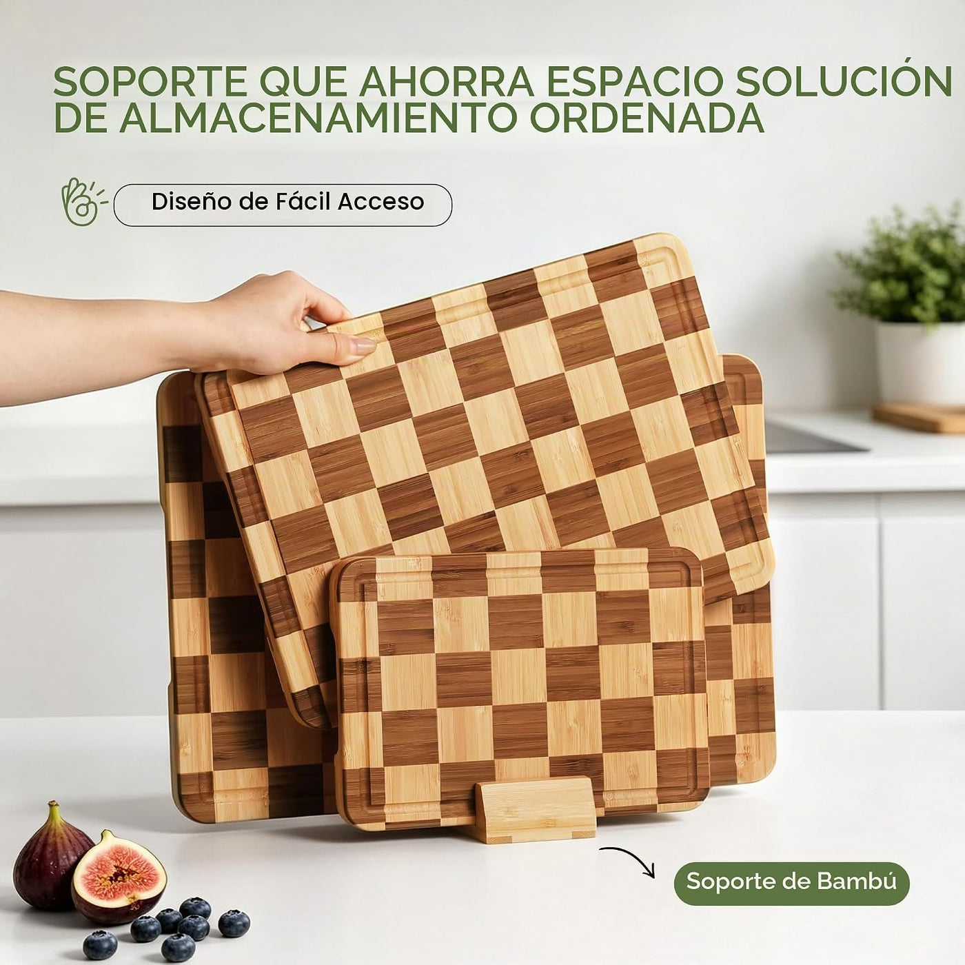 Juego de 3 tablas de cortar de bambú para cocina, tabla de cortar d...