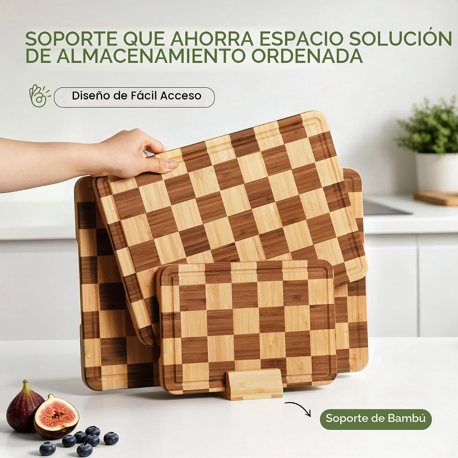 Juego de 3 tablas de cortar de bambú para cocina, tabla de cortar d...