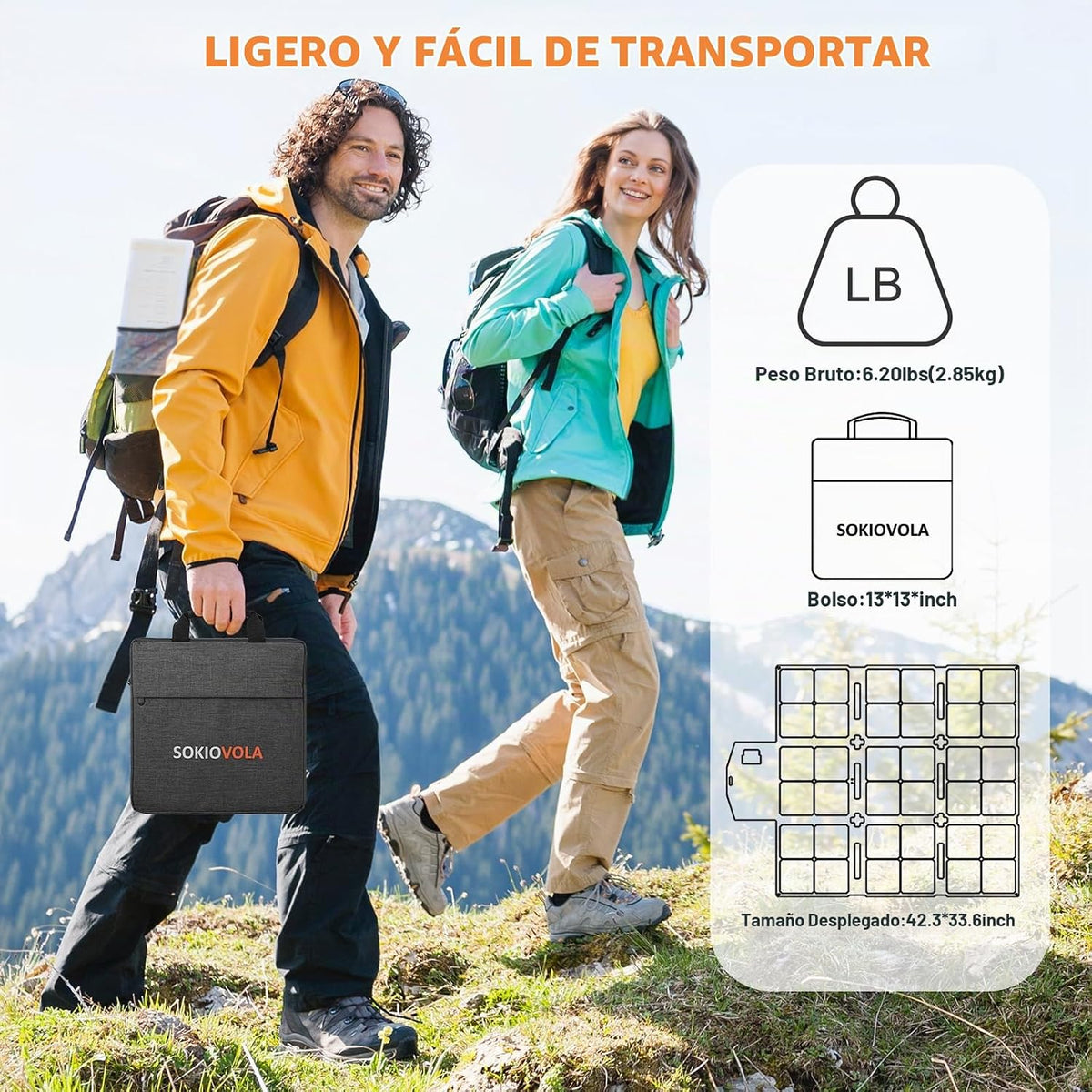 SOKIOVOLA Panel solar plegable de 120 W con conector MC-4 Panel sol...