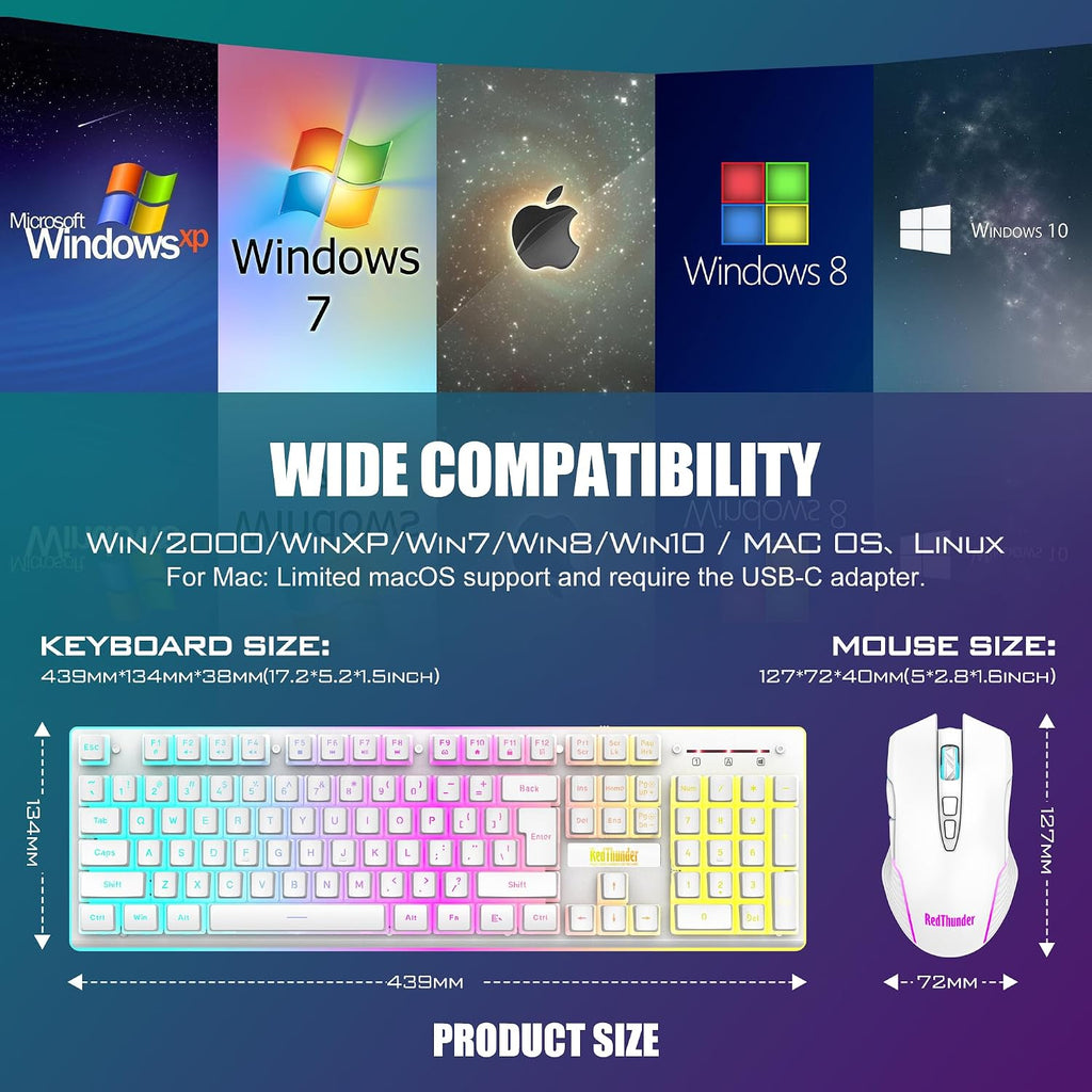 RedThunder K10 Combo de teclado y mouse inalámbricos para juegos, b...