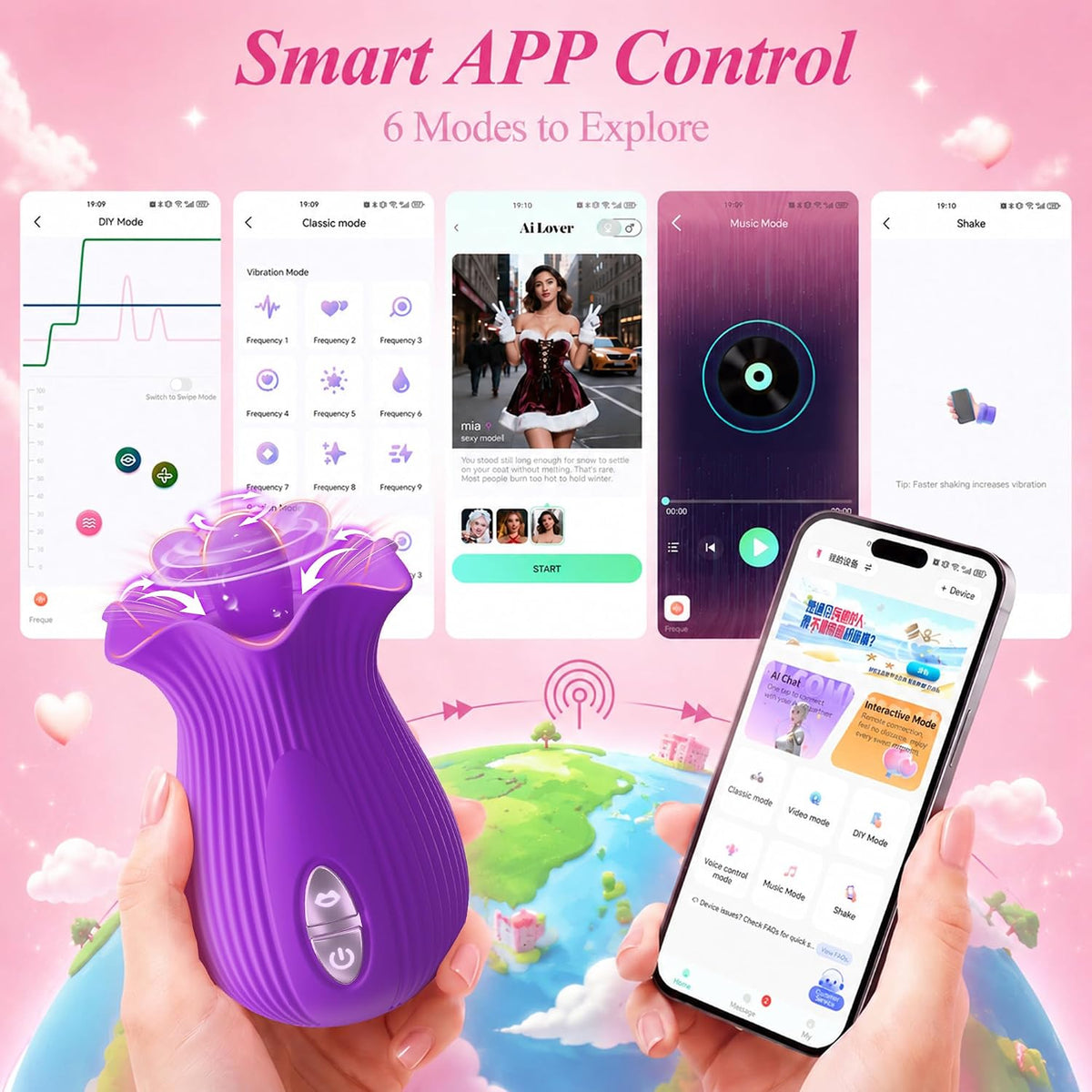 Juguete vibrador de rosa para mujer, juguetes sexuales AI Sync con...