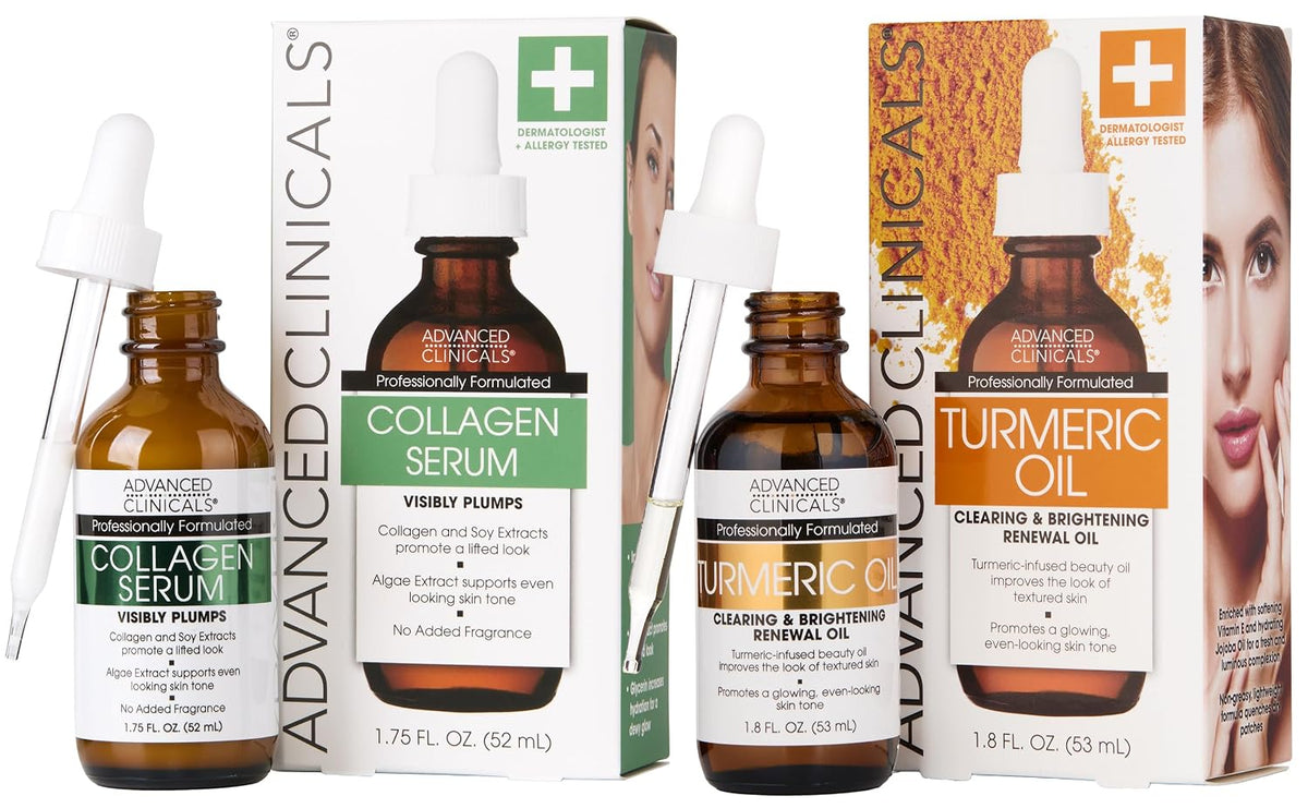 Advanced Clinicals Suero facial de colágeno + aceite de cúrcuma, su...