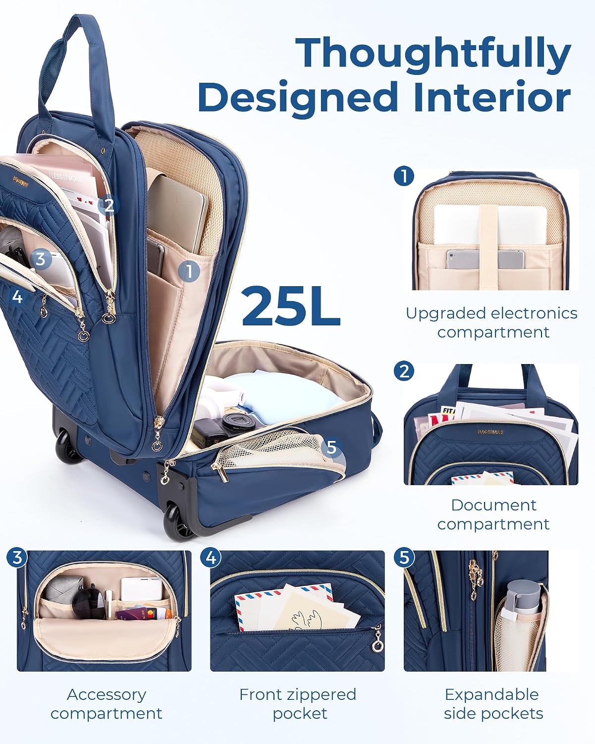 BAGSMART - Maleta de mano para debajo del asiento, maleta suave de...