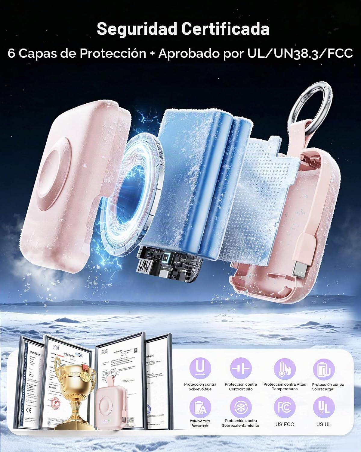 Cargador portátil 3 en 1, más pequeño 10000mAh incorporado cables 2...