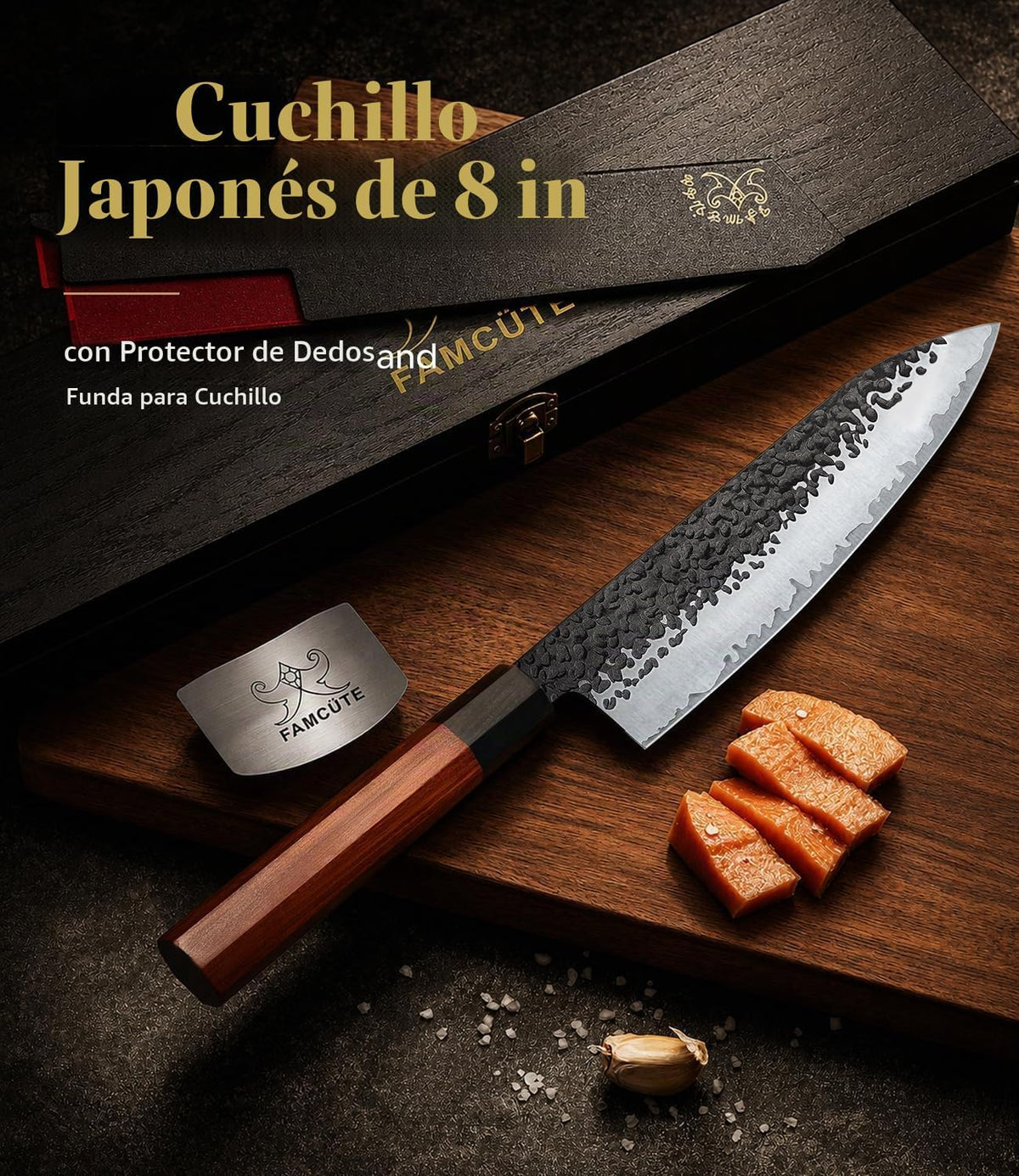 FAMCÜTE Cuchillo japonés de 8 pulgadas, cuchillo de chef profesiona...