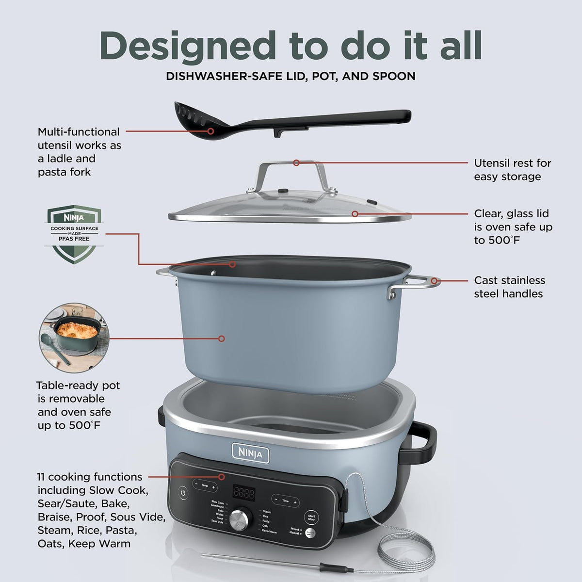 Ninja® PossibleCooker™ PRO Plus 11 en 1, 8.5 cuartos, azul traza, M...