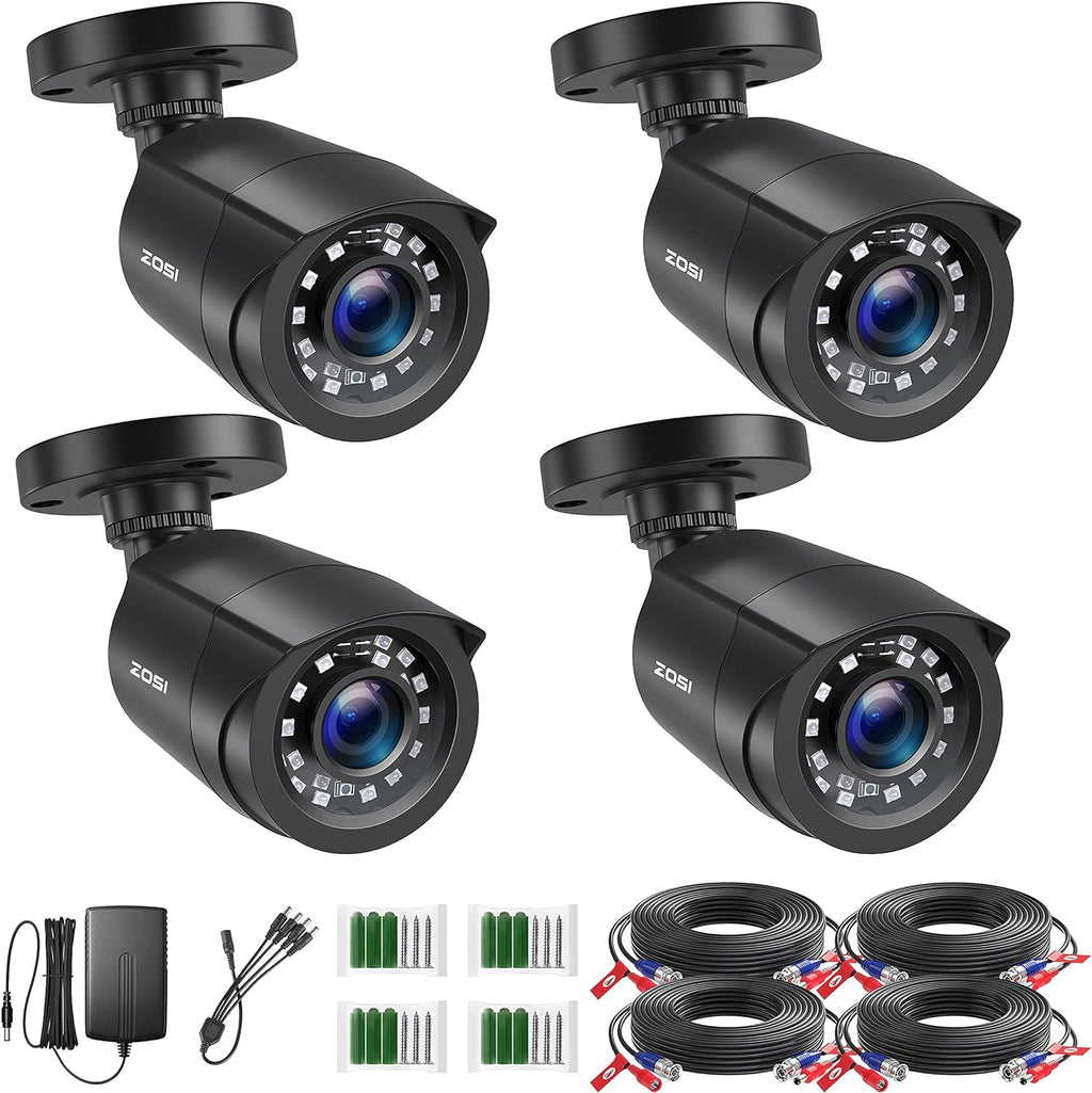 ZOSI Cámara de seguridad con cable 1080P HD TVI, paquete de 4, visi...