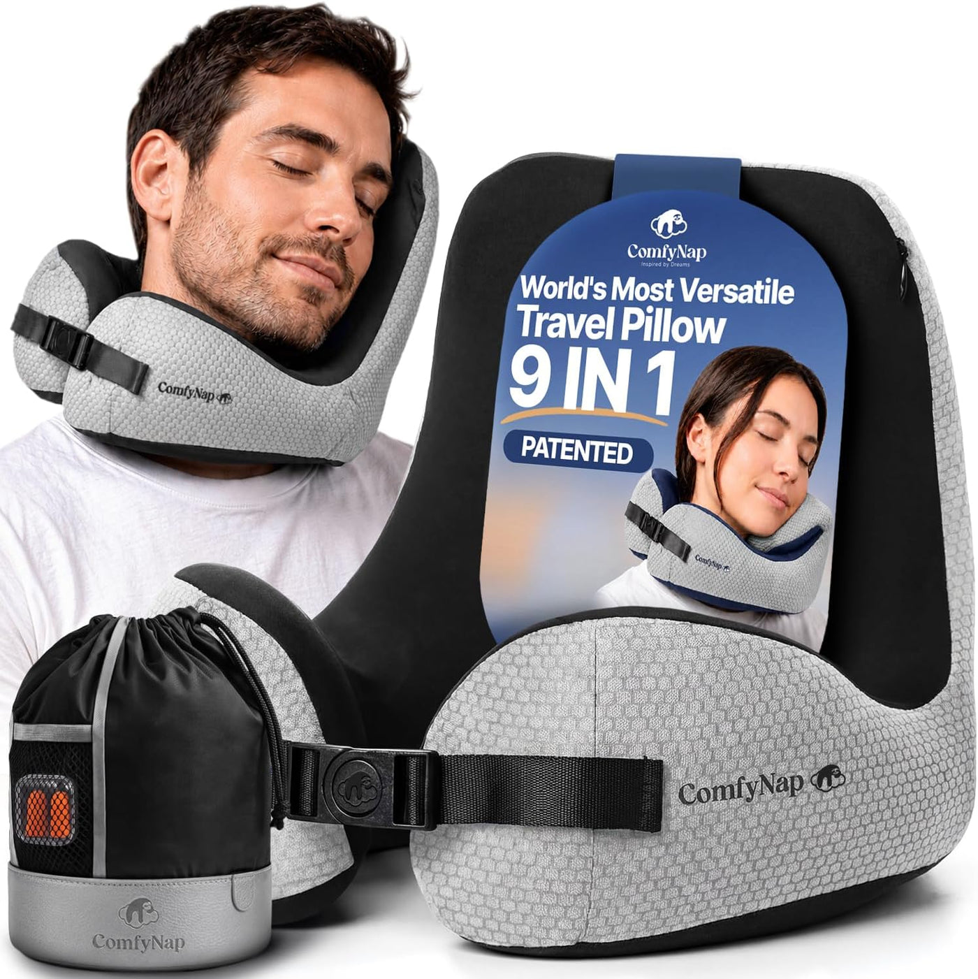 ComfyNap® Almohada de viaje versátil para el cuello para avión [pat...