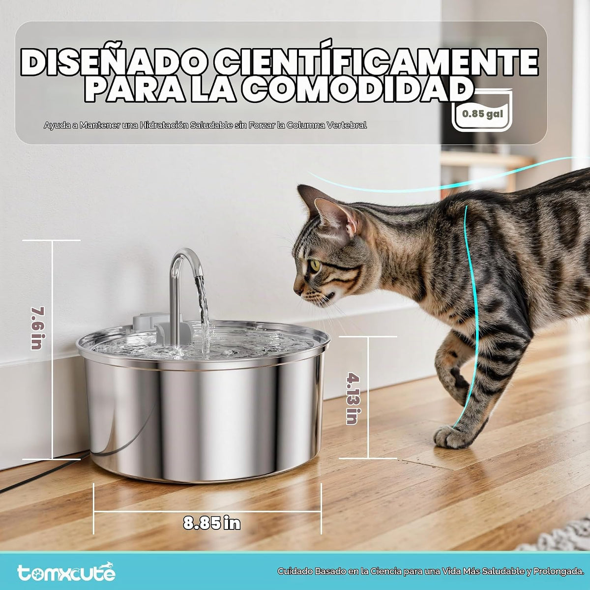 Fuente de agua para gatos de acero inoxidable - 3.2L\/108oz de gran...