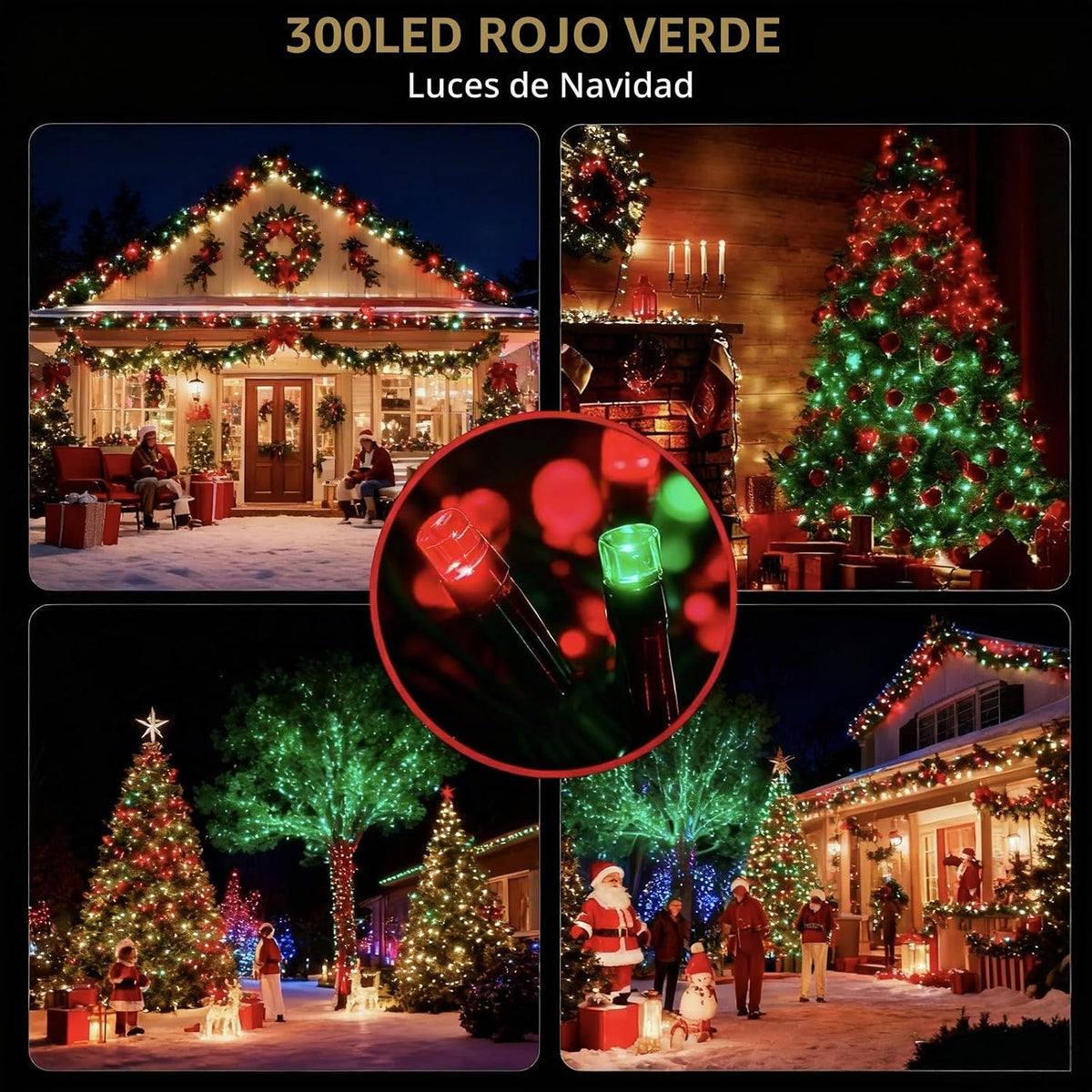 MZD8391 105FT 300LED Luz navideña, Luz para árbol de Navidad, Rojo...