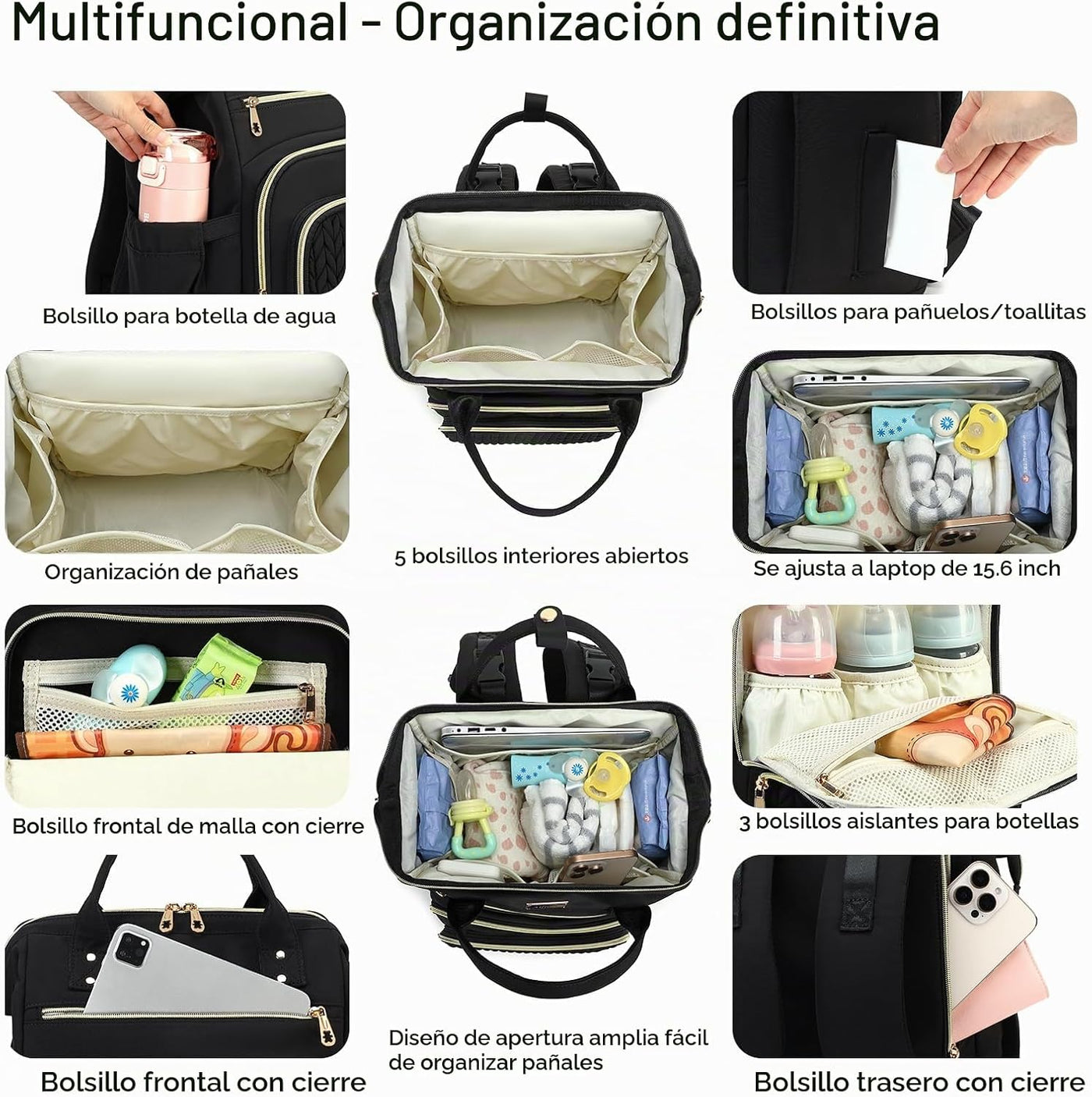 AIJIEKE Bolsa de pañales, mochila grande para pañales de bebé de gr...