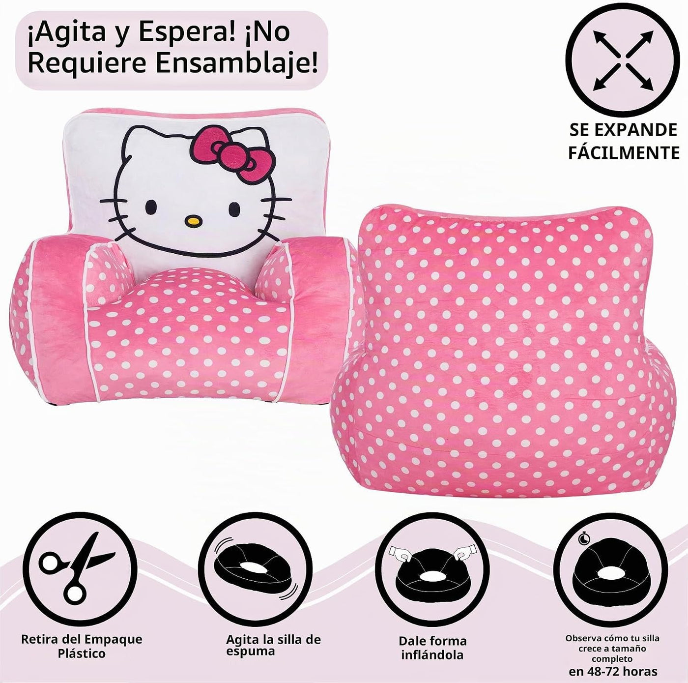 Idea Nuova Sanrio Hello Kitty - Puf relleno de espuma para niños, a...
