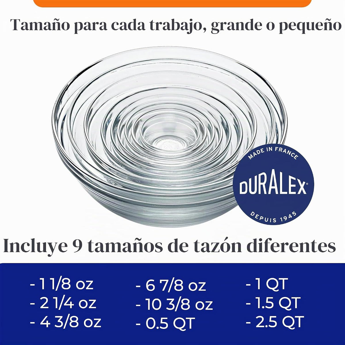 Duralex Le Gigogne Juego de Tazones de Vidrio para Mezclar \u2013 9...
