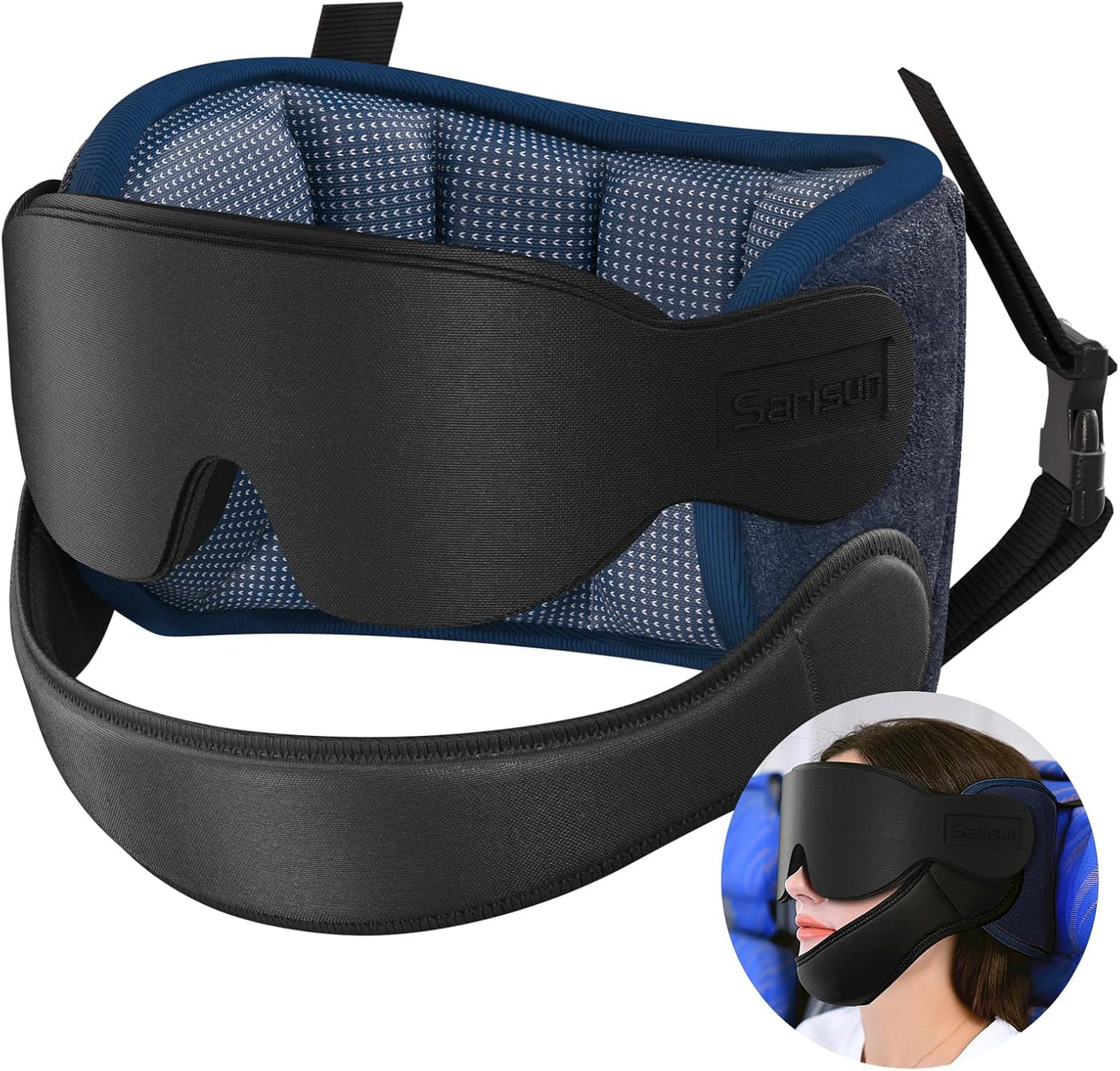 SARISUN Almohada de viaje con correa para la barbilla, soporte esta...
