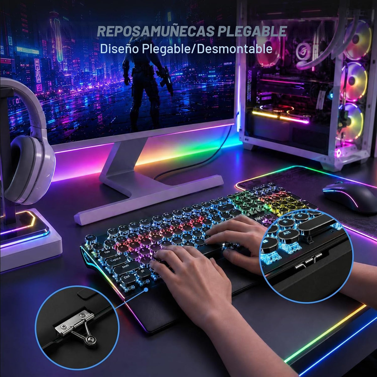 RK ROYAL KLUDGE S108 - Teclado mecánico de máquina de escribir, tec...