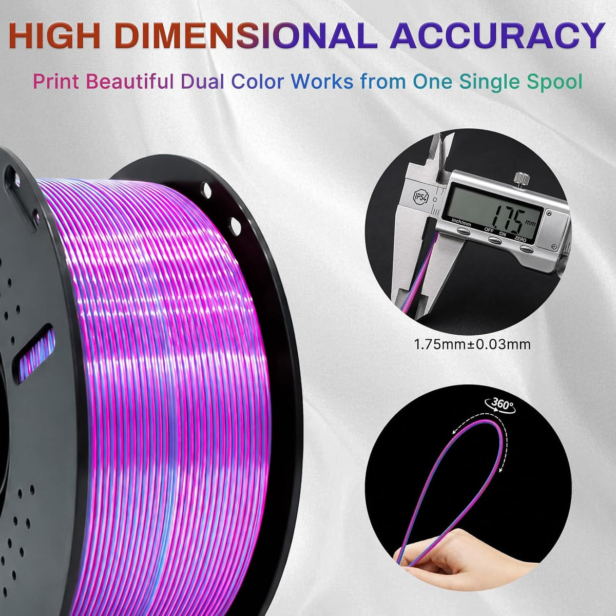 Colourbing Filamento de impresora 3D PLA+ de seda presecada de dobl...