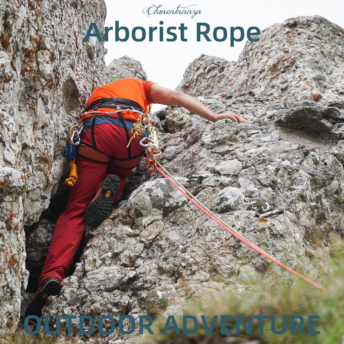 Cuerda de escalada de poliéster para arboristas roja - 1\/2 pulgada...