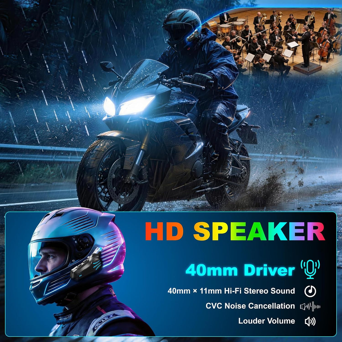 RideHaven Auriculares Bluetooth para casco de motocicleta, sistema...