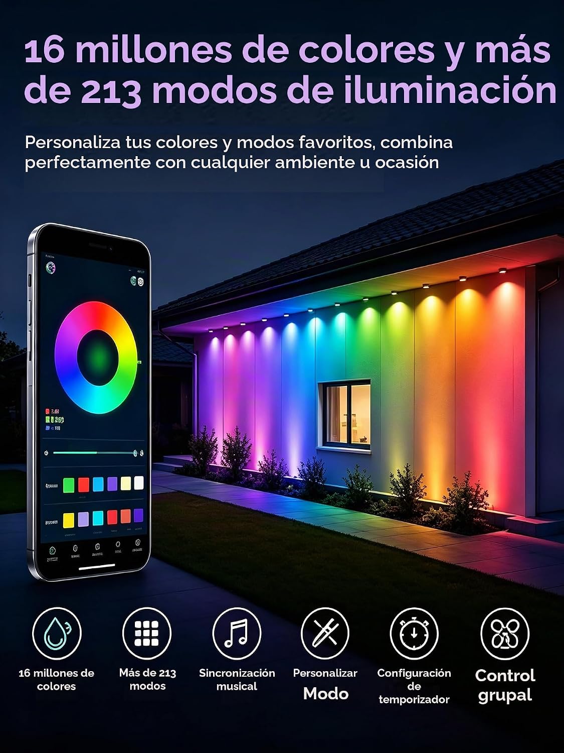 AurNyvaMay RGB luces exteriores permanentes para casa (24 V, 33 pie...