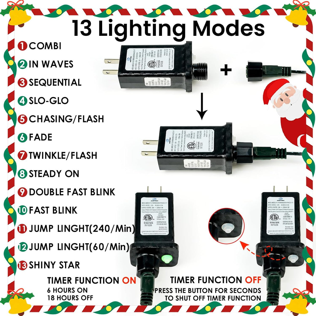 Cadena de luces de Navidad conectables de 88 pies y 240 LED para ex...