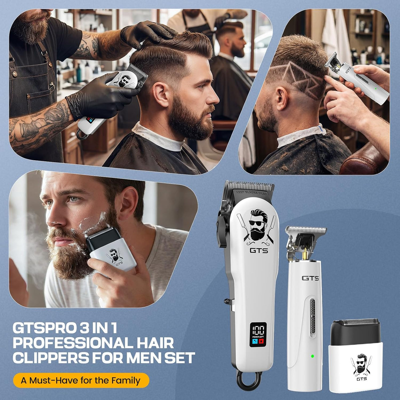 GTS PRO Cortadora de pelo para hombre, kit profesional de corte de...