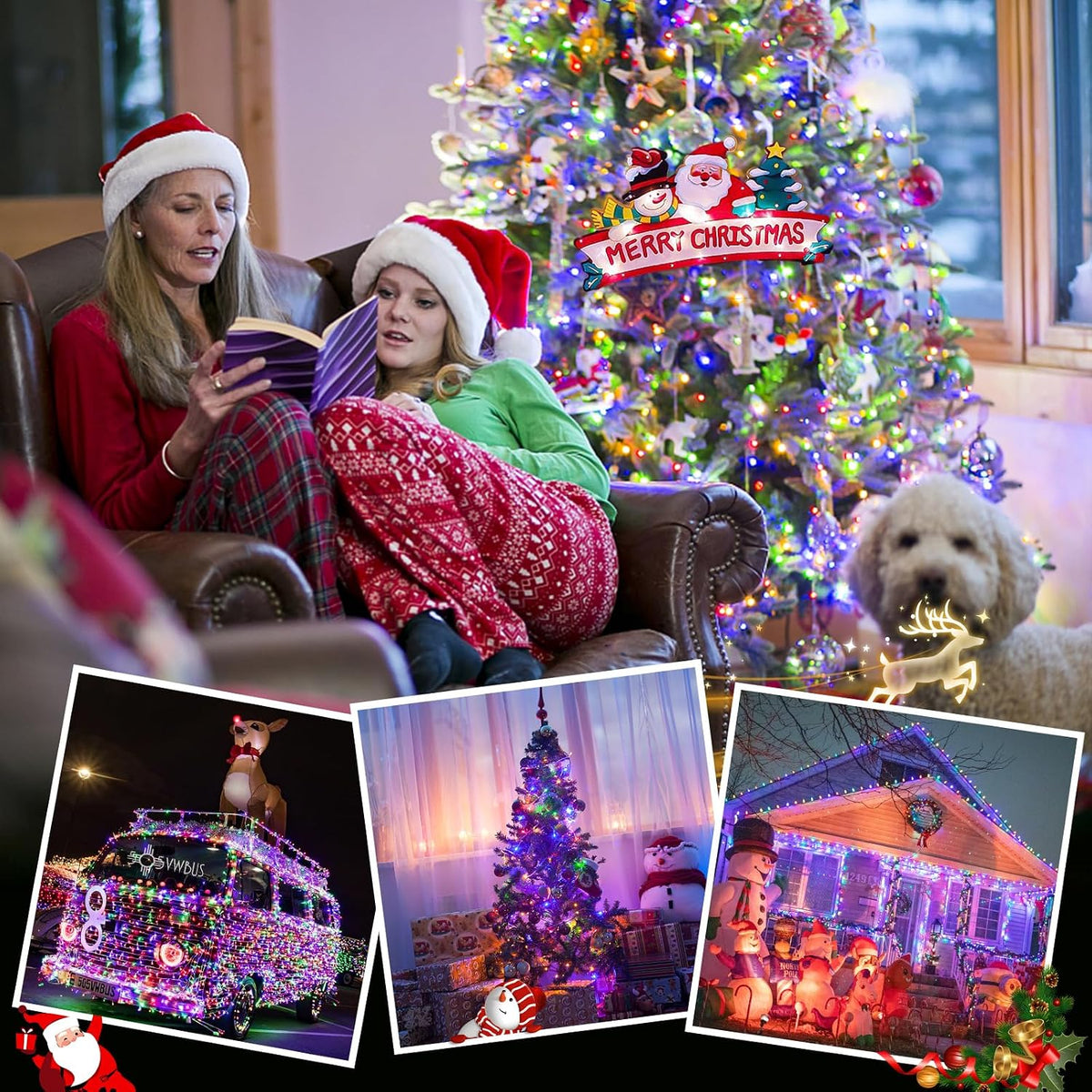 JMEXSUSS 200 luces LED multicolor para árbol de Navidad, alambre tr...