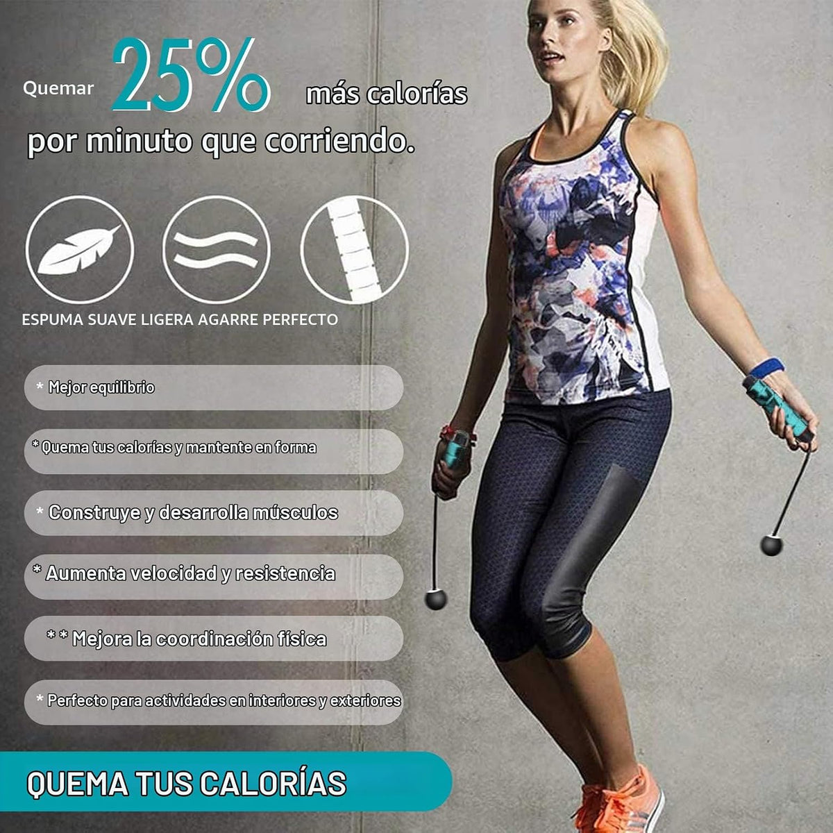 Redify Cuerda de saltar inalámbrica con peso para fitness [adecuada...