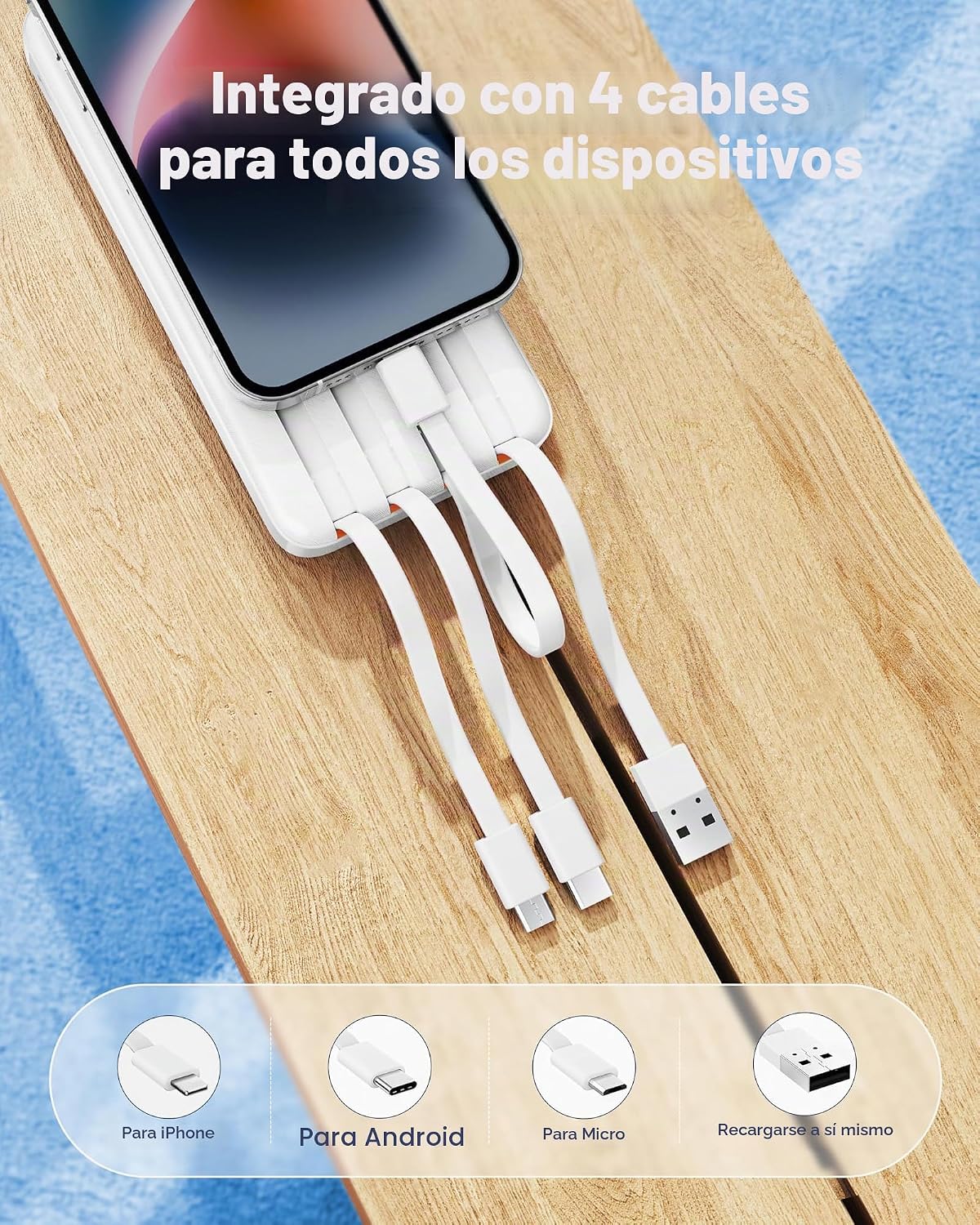 Cables incorporados del cargador portátil charmast, banco del poder...