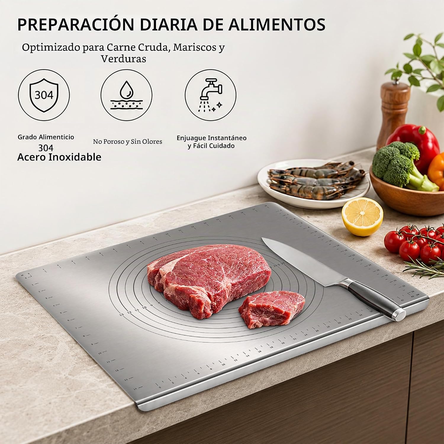Guplai Tabla de cortar de acero inoxidable 304 con borde para cocin...