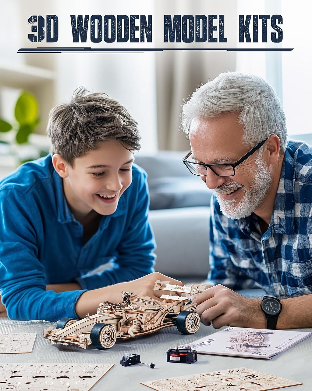 ROKR Rompecabezas de madera 3D, coches de carreras de fórmula a esc...