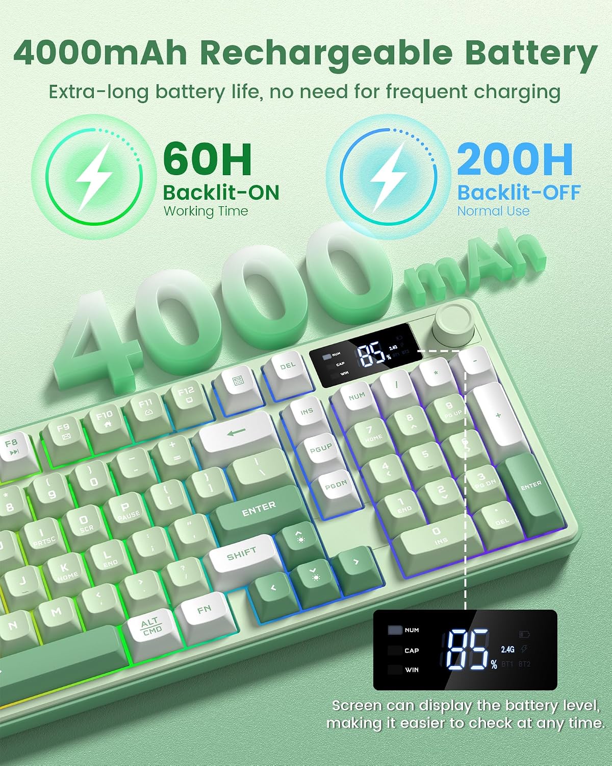 Keymatic Teclado para juegos Teclado cremoso inalámbrico con perill...